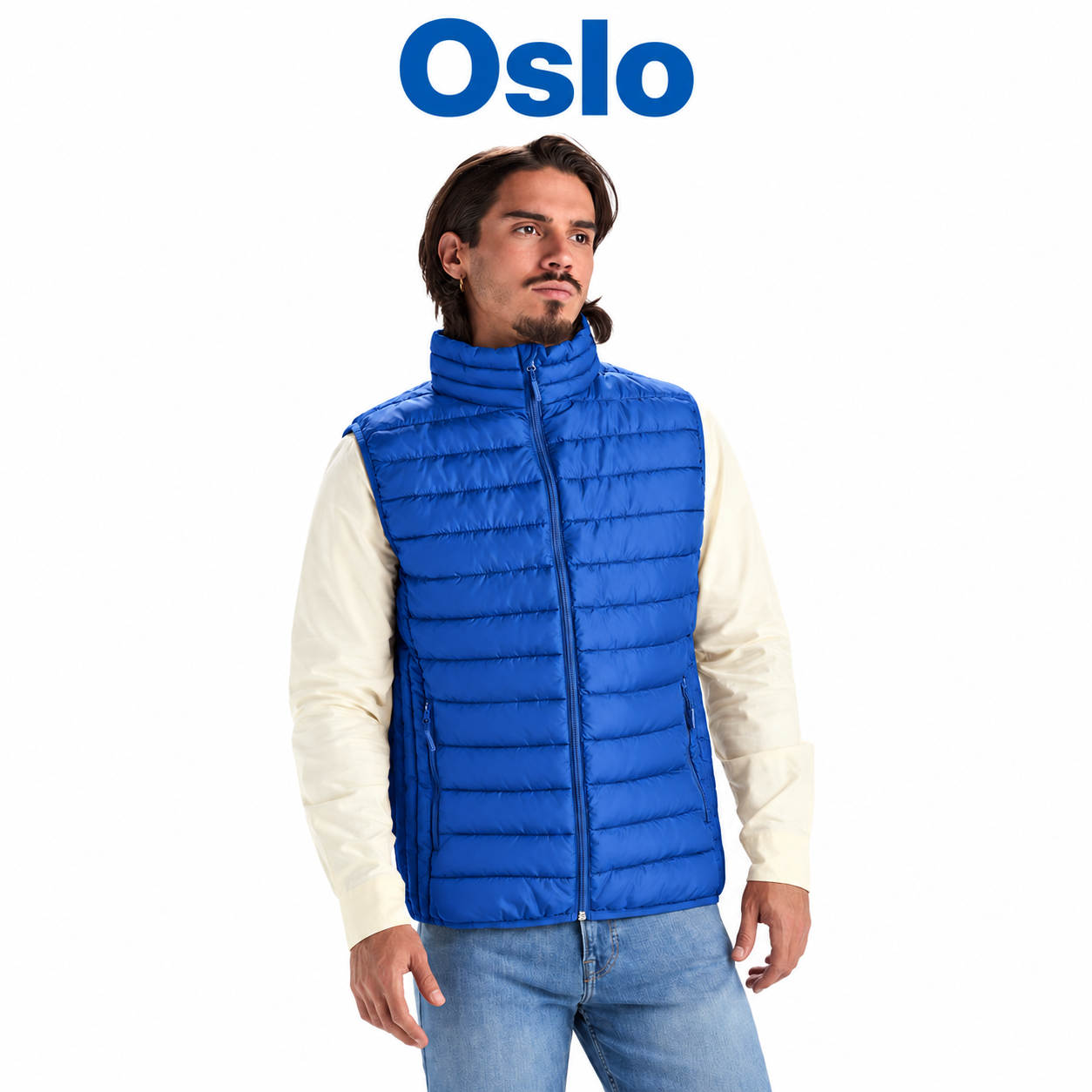 Pehmustettu gilet-liivi höyhenefektitäytteellä OSLO painettuna tai painamattomana